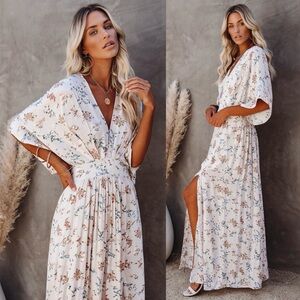 Vici Floral Maxi Dress - White and Blue